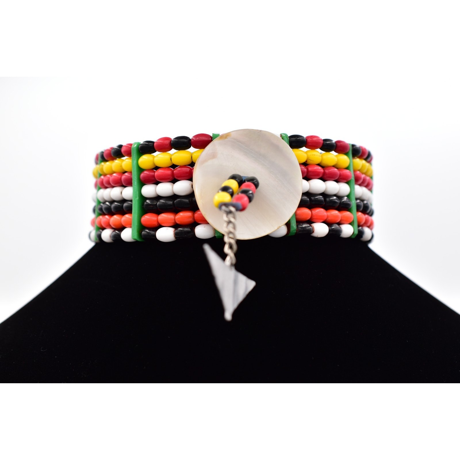 Vintage Tribal Beaded Choker Necklace Shell Toggle Ethnic Statement Chunky Binau